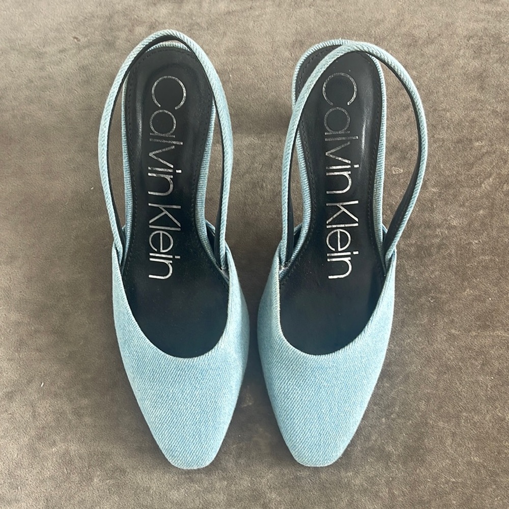 Calvin Klein Coreta Pump sling back. 3 in heel. Color- light denim Size- 5